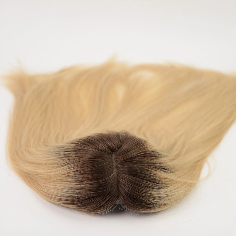 Blonde color silk topper with dark root for hair loss virgin human hair YR0023